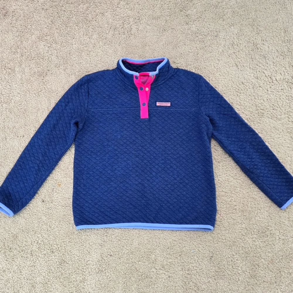 Girl's Vineyard Vines Top Shep Shirt Quilted Navy Blue Pullover Size Large 14